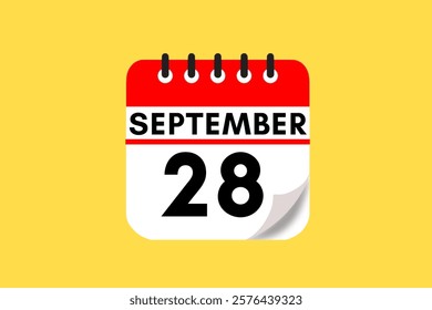 28 September month single day vector, illustration, calendar with red, black, white and yellow color background calendar September 28