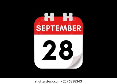 28 September month single day vector, illustration, calendar with red, gray, white and black color background calendar September 28