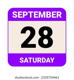 28 September, Saturday. Date template. Useful design for calendar or event promotion. Vector illustration EPS 10 File. Isolated on white background. 