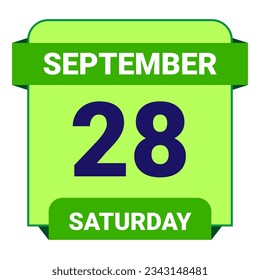 28 September, Saturday. Date template. Useful design for calendar or event promotion. Vector illustration EPS 10 File. Isolated on white background. 