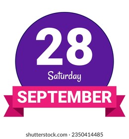 28 September, Saturday. Date template. Useful design for calendar or event promotion. Vector illustration EPS 10 File. Isolated on white background. 