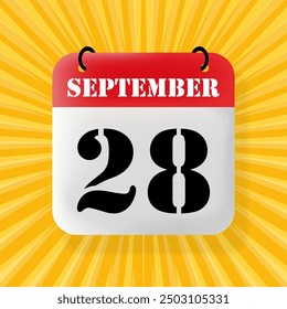 28 September. Speech bubble with calendar 2024, 2025. Year, month, day, week, time management. Planning concept. 3d illustration. Pop art style. Vector line icon for Business and Advertising