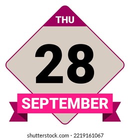 28 September, Thursday. Date template. Useful design for calendar or event promotion. Vector illustration EPS 10 File. Isolated on white background.
