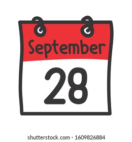 28 September. Vector flat daily calendar icon. Date and time, day, month. Holiday