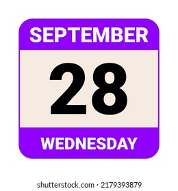 28 September,Wednesday. Date template. Useful design for calendar or event promotion. Vector illustration EPS 10 File