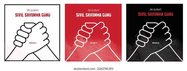 28 Şubat Sivil savunma günü translation: 28 february, civil defense day social media template, poster, banner design set. Rescue team save people.