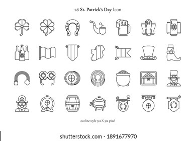 28 St. Patrick's Day Icon Collection in outline style