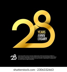 28 Th Anniversary Numbers Modern Gold Concept Logo. 28 Years Logotype. 28 Years Design Template. Vector Illustration