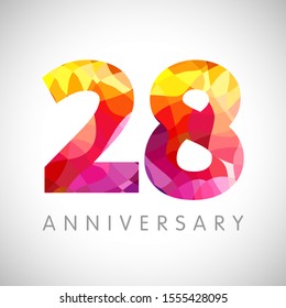 28 th anniversary numbers. 28 years old yellow coloured logotype. Age congrats, congratulation idea. Isolated abstract graphic design template. Creative 2, 8 3D digits. Up to 28% percent off discount.