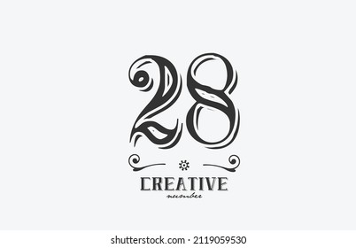 28 vintage number logo icon with black and white color design. Creative template for business and company
