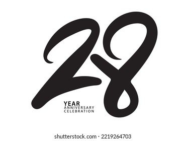 28 year anniversary celebration black color logotype vector, 28 number design, 28th Birthday invitation, logo number design vector illustration
