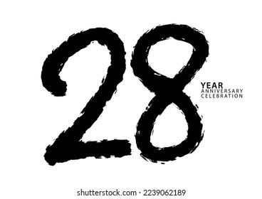 28 year anniversary celebration black color logotype vector, 28 number design, 28th Birthday invitation, logo number design vector illustration, black brushstroke illustration