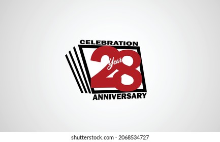 28 year anniversary celebration, book design style black and red color for event, birthday, gift card, poster-vector