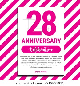 28 Year Anniversary Celebration Design, on Pink Stripe Background Vector Illustration. Eps10 Vector