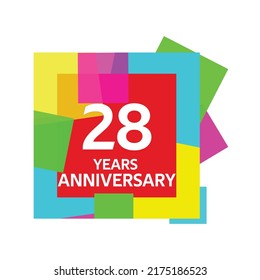 28 year anniversary, for anniversary and anniversary celebration logo, vector design isolated on colorful geometric background.