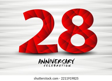 28 Year Anniversary Celebration Logo red polygon vector, 28 Number Design, 28th Birthday Logo, Logotype Number, Vector Anniversary For Celebration, Invitation Card, And Greeting Card 