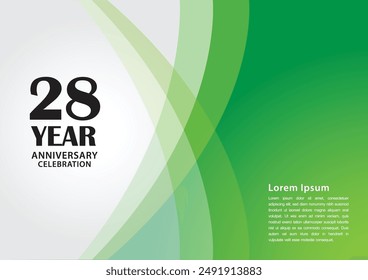 28 year anniversary celebration logotype on green background for poster, banner, leaflet, flyer, brochure, web, invitations or greeting card, 28 number design, 28th Birthday invitation 