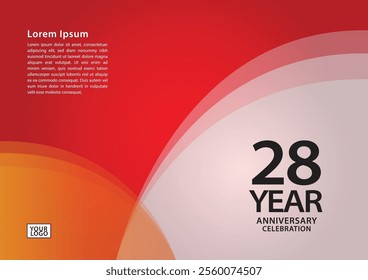 28 year anniversary celebration logotype on red background for poster, banner, leaflet, flyer, brochure, web, invitations or greeting card, 28 number design, 28th Birthday invitation, anniversary logo