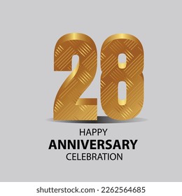 28 year anniversary, Gold shiny metallic numbers set, gold font sign isolated on gray background. Luxury fashion typography design for decoration, web, design, advertising. Vector illustration