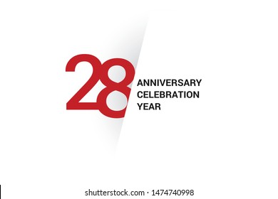 28 year anniversary, minimalist logo. 28 year jubilee, greeting card. Birthday invitation. year sign. Red space vector illustration on white background - Vector