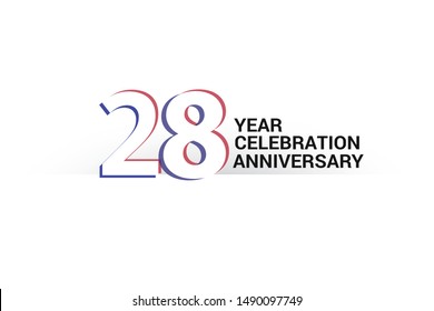 28 year anniversary, minimalist logo years, jubilee, greeting card. invitation. Sign Blue & Red Colors vector illustration on White background - Vector