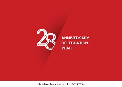 28 year anniversary, minimalist year logo jubilee, greeting card. Birthday invitation. White space vector illustration on Red background - Vector