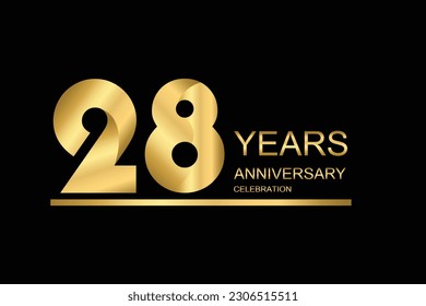 28 year anniversary vector banner template. gold icon isolated on black background.