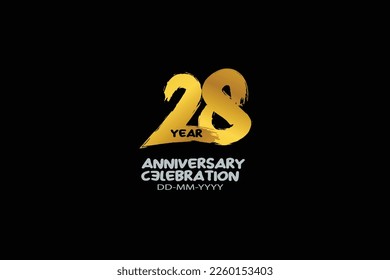 28 year celebration abstract style logotype. anniversary with gold color isolated on black background, vector design for celebration vector