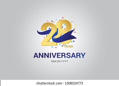 28 years anniversary blue ribbon celebration logotype. anniversary logo with golden and Spark light white color isolated on black background, vector design for celebration, invitation vector