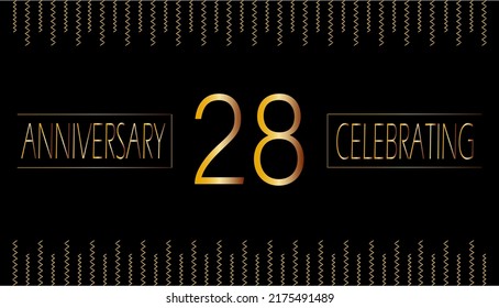 28 years anniversary celebrating. birthday celebration horizontal Banner with bright gold color.