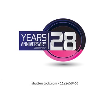 28 years anniversary celebration with circle purple color isolated on white background for celebration event