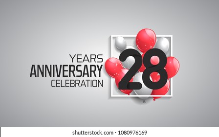 28 years anniversary celebration for company with balloons in square isolated on white background 