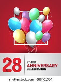 28 years anniversary celebration greeting card. anniversary logo with colorful balloon. Vector design for celebration, party, festival, invitation card, and birthday