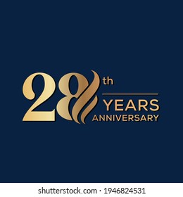 28 Years Anniversary Celebration. Anniversary logo and elegance golden color isolated on black background, vector design