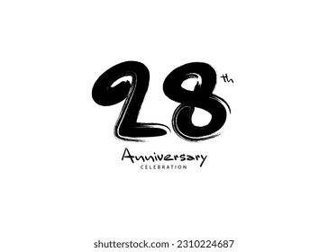 28 Years Anniversary Celebration logo black paintbrush vector, 28 number logo design, 28th Birthday Logo, happy Anniversary, Vector Anniversary For Celebration, poster, Invitation Card