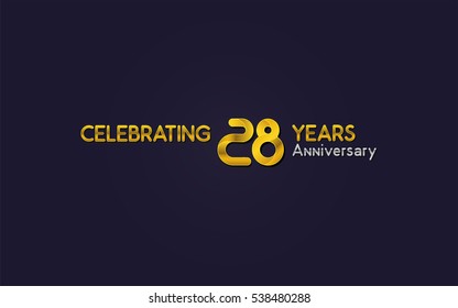28 Years Anniversary Celebration Logo, Yellow, Isolated on Dark Purple Background