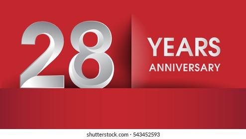 28 Years Anniversary celebration logo, flat design isolated on red background, vector elements for banner, invitation card and birthday party.