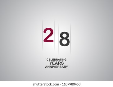 28 years anniversary celebration logotype. anniversary logo with red and black color isolated on white background, vector design for celebration, invitation card, and greeting card
