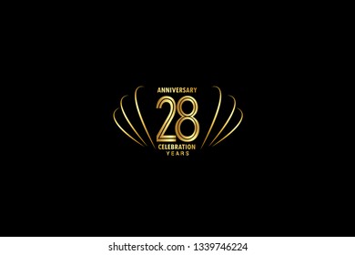 28 years anniversary celebration logotype. anniversary logo with golden and Spark light white color isolated on black background, vector design for celebration, invitation card, greeting card-Vector