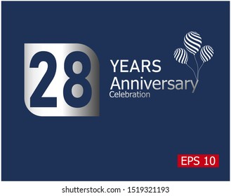 28 years anniversary celebration logotype with silver color isolated on blue background