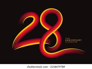 28 years anniversary celebration logotype red line vector, 28th birthday logo, 28 number design, Banner template, logo number elements for invitation card, poster, t-shirt.