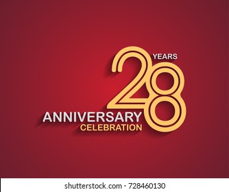 28 years anniversary celebration logotype with linked number gold and silver color isolated on red color. vector anniversary for celebration, invitation card, and greeting card