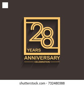 28 years anniversary celebration logotype style linked line in the square with golden color. vector illustration isolated on dark background