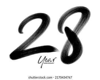 28 Years Anniversary Celebration Vector Template, 28 Years  logo design, 28th birthday, Black Lettering Numbers brush drawing hand drawn sketch, number logo design vector illustration