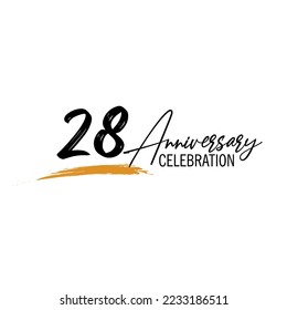 28 Years Anniversary Celebration Vector Template, Black Lettering Numbers with brush drawing hand drawn sketch, number logo design vector illustration