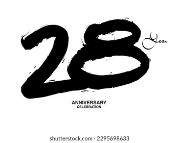 Plantilla vectora de celebración de 28 años, diseño de logotipo de número 28, cumpleaños 28, números de letras negras pincel dibujo dibujo a mano, número negro, ilustración vectorial de aniversario