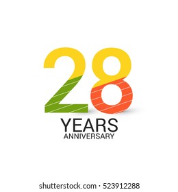 28 Years Anniversary Colorful and Simple Design Style. Logo Celebration Isolated on White Background  