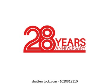 28 years anniversary design with red multiple line style isolated on white background for celebration