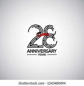 28 years anniversary flat design with labyrinth style number and red ribbon