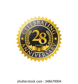 28 Years Anniversary Golden Black Badge Logo